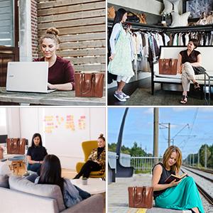 O mensageiro de couro Bag das mulheres do vintage port&aacute;til Tote Bag de 15,6 polegadas 4