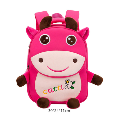 As meninas animais impermeáveis do jardim de infância dos desenhos animados 3D da trouxa das crianças da vaca formam Schoolbags