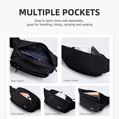 Saco da cintura do à prova de água das mulheres de Bum Fashion Fanny Pack Men com os 6 bolsos fechados