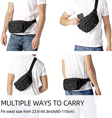 Saco da cintura do à prova de água das mulheres de Bum Fashion Fanny Pack Men com os 6 bolsos fechados