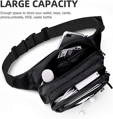 Saco da cintura do à prova de água das mulheres de Bum Fashion Fanny Pack Men com os 6 bolsos fechados