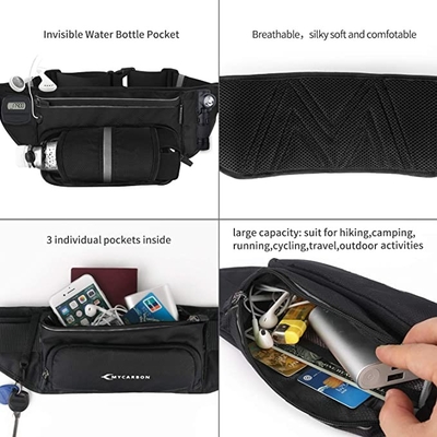 Correia impermeável de Bum Jogging Belt Bag Running do poliéster com suporte de garrafa