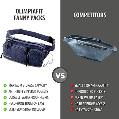 Saco de Fanny Pack Hiking Cute Waist da forma de 6 bolsos
