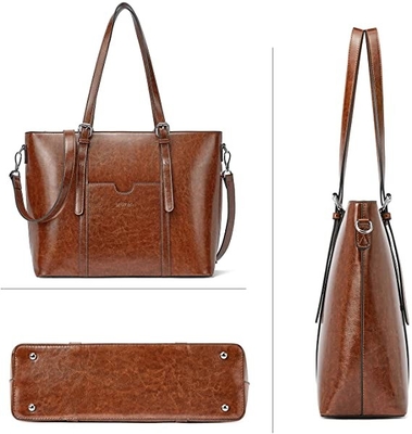 O mensageiro de couro Bag das mulheres do vintage portátil Tote Bag de 15,6 polegadas
