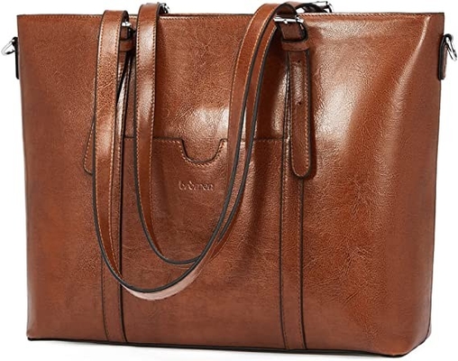 O mensageiro de couro Bag das mulheres do vintage portátil Tote Bag de 15,6 polegadas