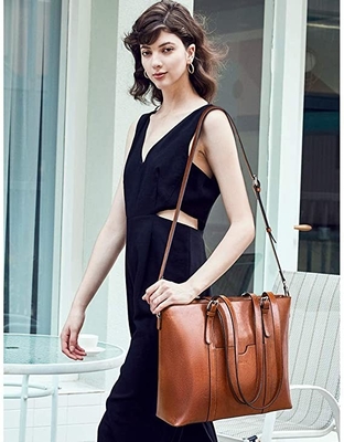 O mensageiro de couro Bag das mulheres do vintage portátil Tote Bag de 15,6 polegadas