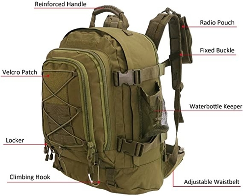 Material de acampamento militar tático expansível de Oxford da trouxa 60l