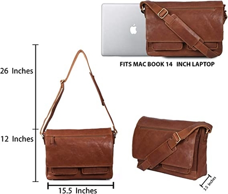 o mensageiro de couro Bag Canvas Cowhide 400g das mulheres do portátil 14inch
