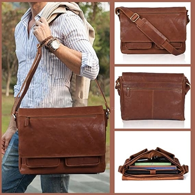 o mensageiro de couro Bag Canvas Cowhide 400g das mulheres do portátil 14inch